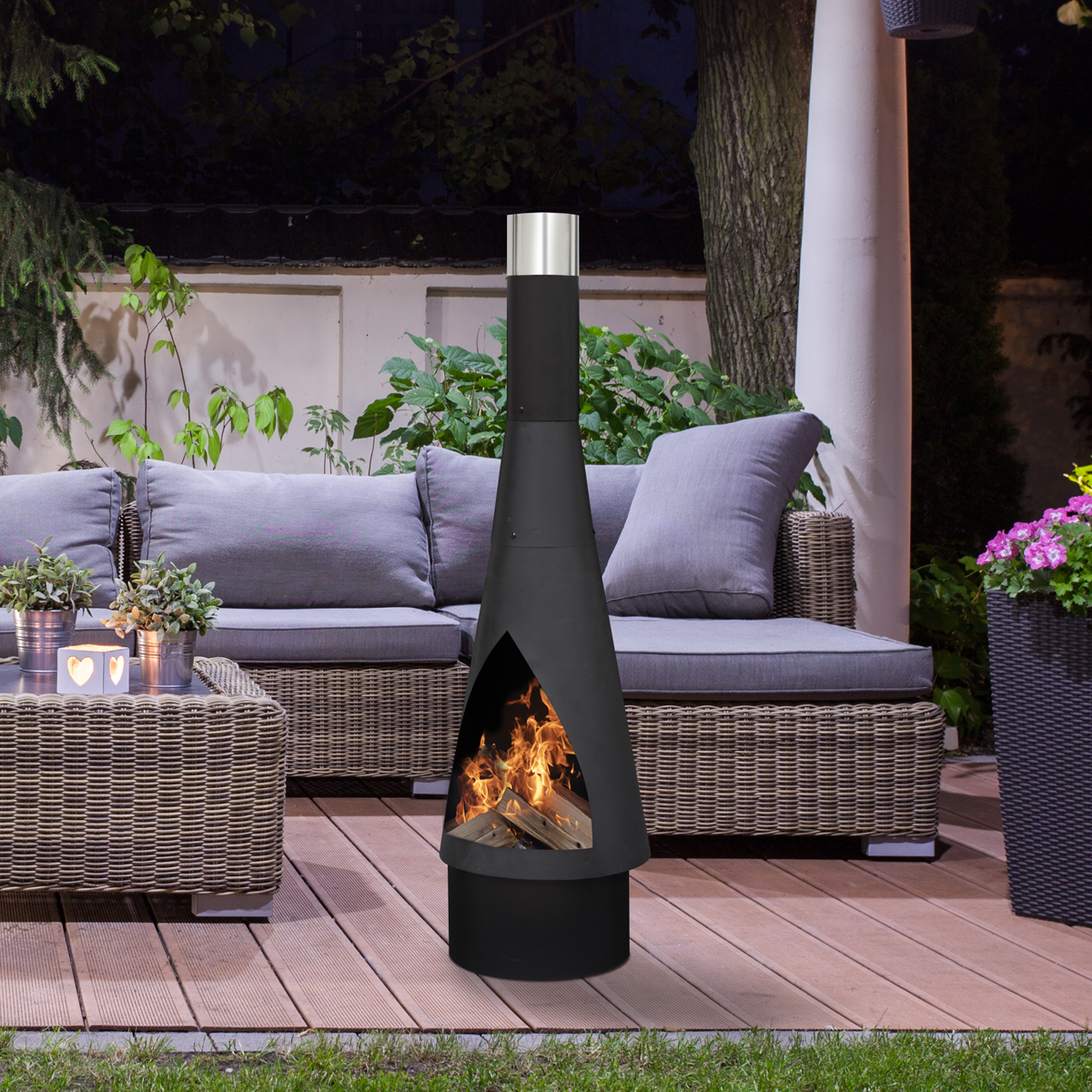 Dellonda DG109 Outdoor Chiminea, Fireplace, Fire Pit, Heater, Durable, Black Steel - additional view 6