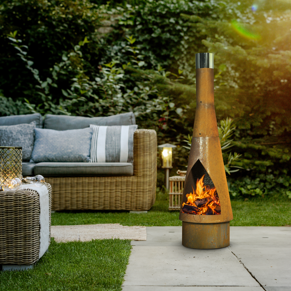 Dellonda DG110 Outdoor/Garden/Patio Conical Chiminea, Fireplace, Fire Pit, Heater, H127cm - Corten Steel - additional view 3