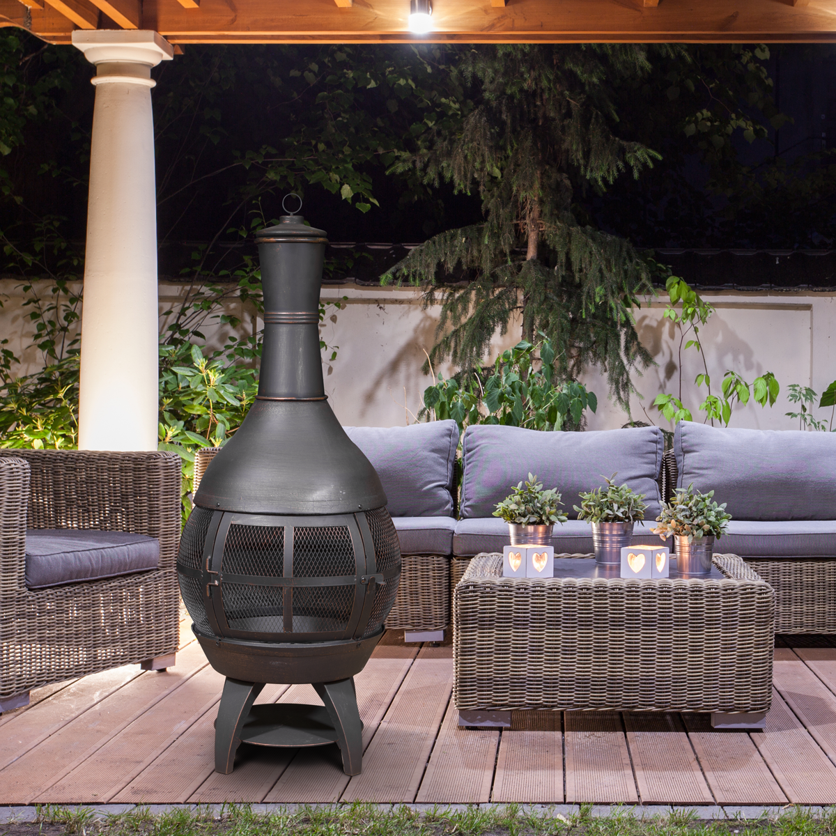 Dellonda DG112 Deluxe 360° Chiminea/Fire Pit/Outdoor Heater - Antique Bronze Finish - DG112 - additional view 12