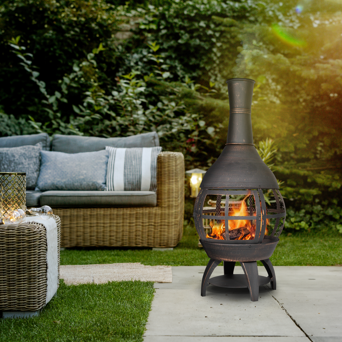 Dellonda DG112 Deluxe 360° Chiminea/Fire Pit/Outdoor Heater - Antique Bronze Finish - DG112 - additional view 5