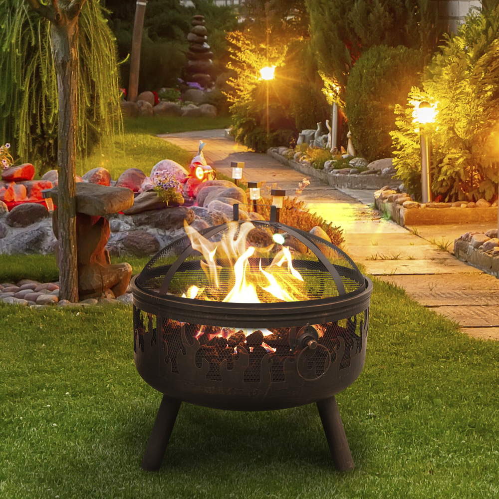 Dellonda DG117 Deluxe Fire Pit Fireplace Outdoor Patio Heater, Cooking Grill & Poker 61cm - additional view 2