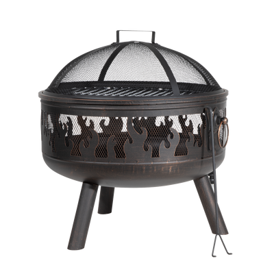 Dellonda DG117 Deluxe Fire Pit Fireplace Outdoor Patio Heater, Cooking Grill & Poker 61cm