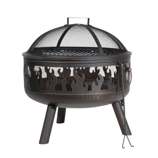 Dellonda DG117 Deluxe Fire Pit Fireplace Outdoor Patio Heater, Cooking Grill & Poker 61cm
