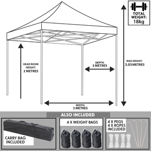 Dellonda DG131 Premium 3 x 3m Pop-Up Gazebo, PVC Coated, Water-Resistant Fabric, Supplied with Carry - additional view 16