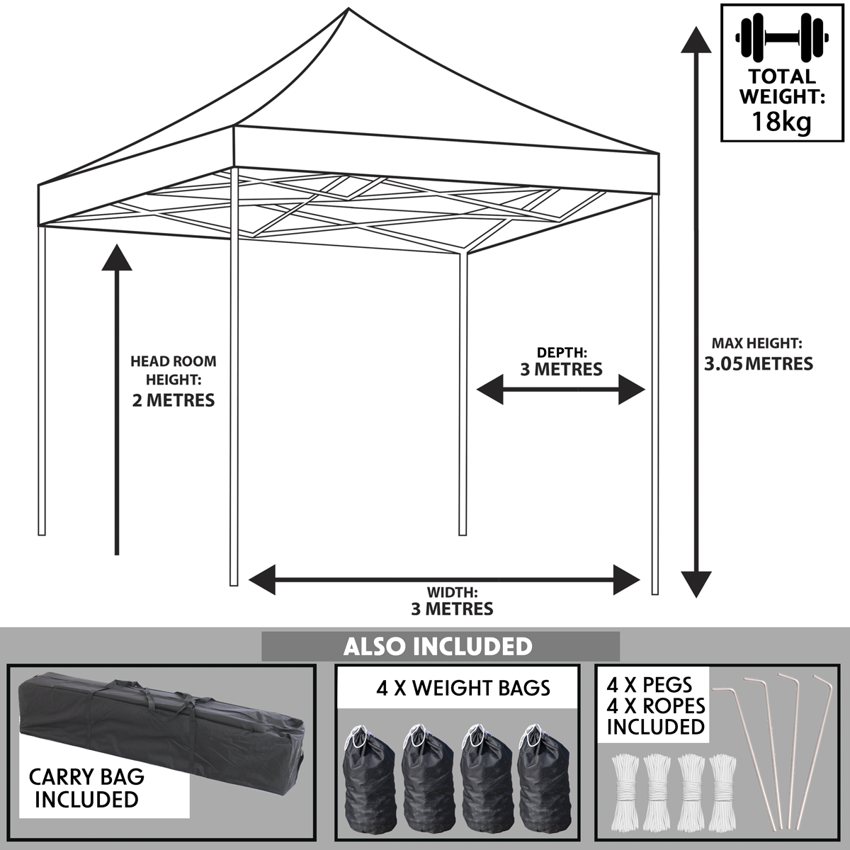 Dellonda DG132 Premium 3 x 3m Pop-Up Gazebo, PVC Coated, Water-Resistant Fabric, Supplied with Carry - additional view 12