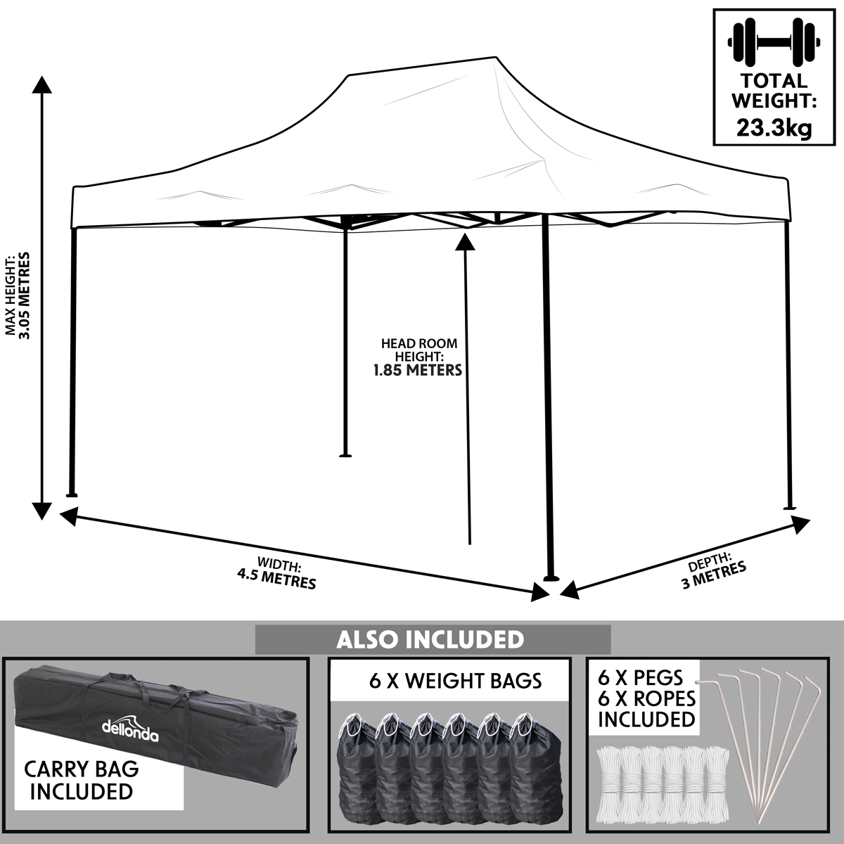 Dellonda DG134 Premium 3 x 4.5m Pop-Up Gazebo, Heavy Duty, PVC Coated, Water-Resistant Fabric, Supplied - additional view 10