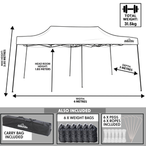Dellonda DG138 Premium 3x6m Pop-Up Gazebo, Heavy Duty, PVC Coated, Water-Resistant Fabric Supplied with - additional view 10