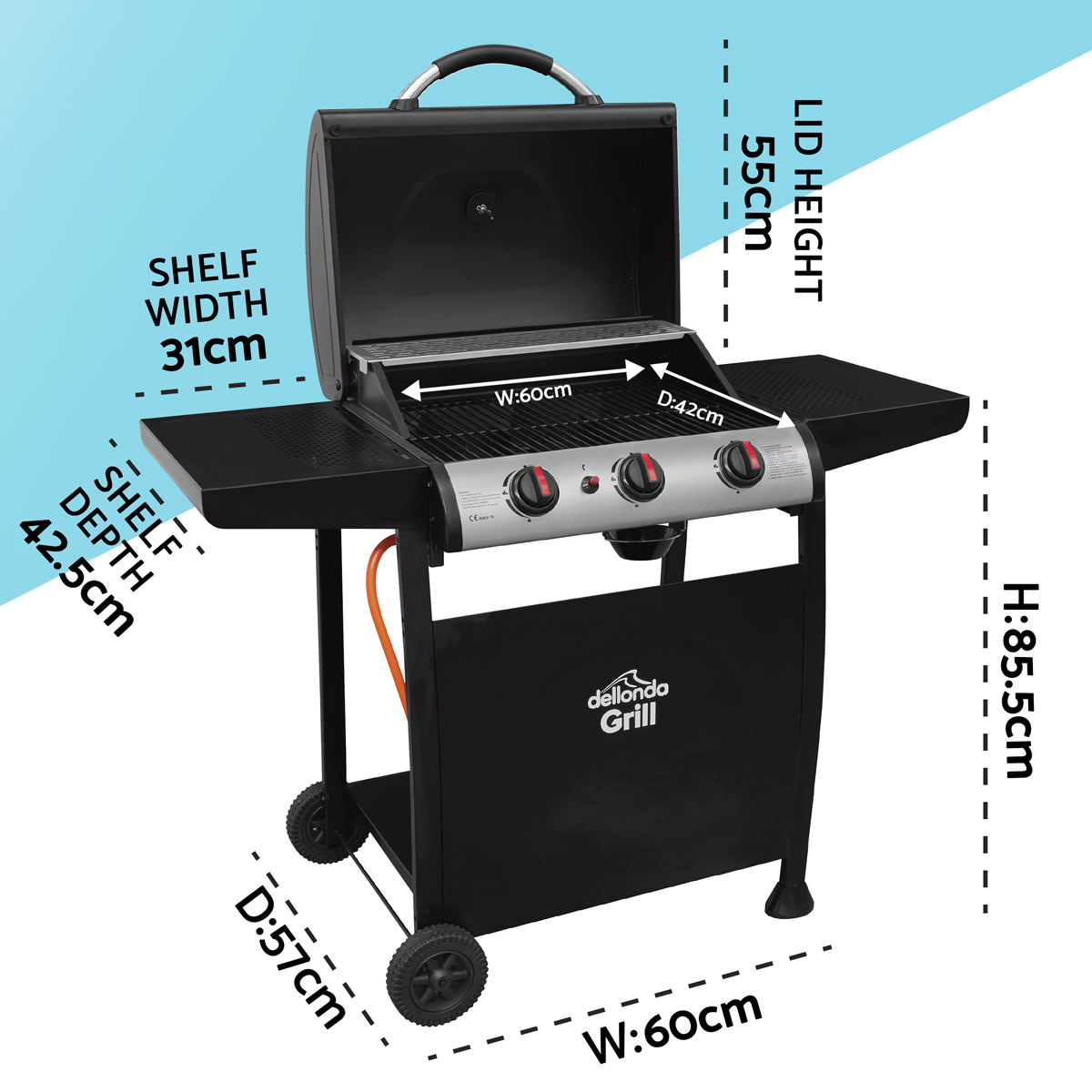 Dellonda DG14 3 Burner Gas BBQ Grill with Piezo Ignition & Thermometer - additional view 15