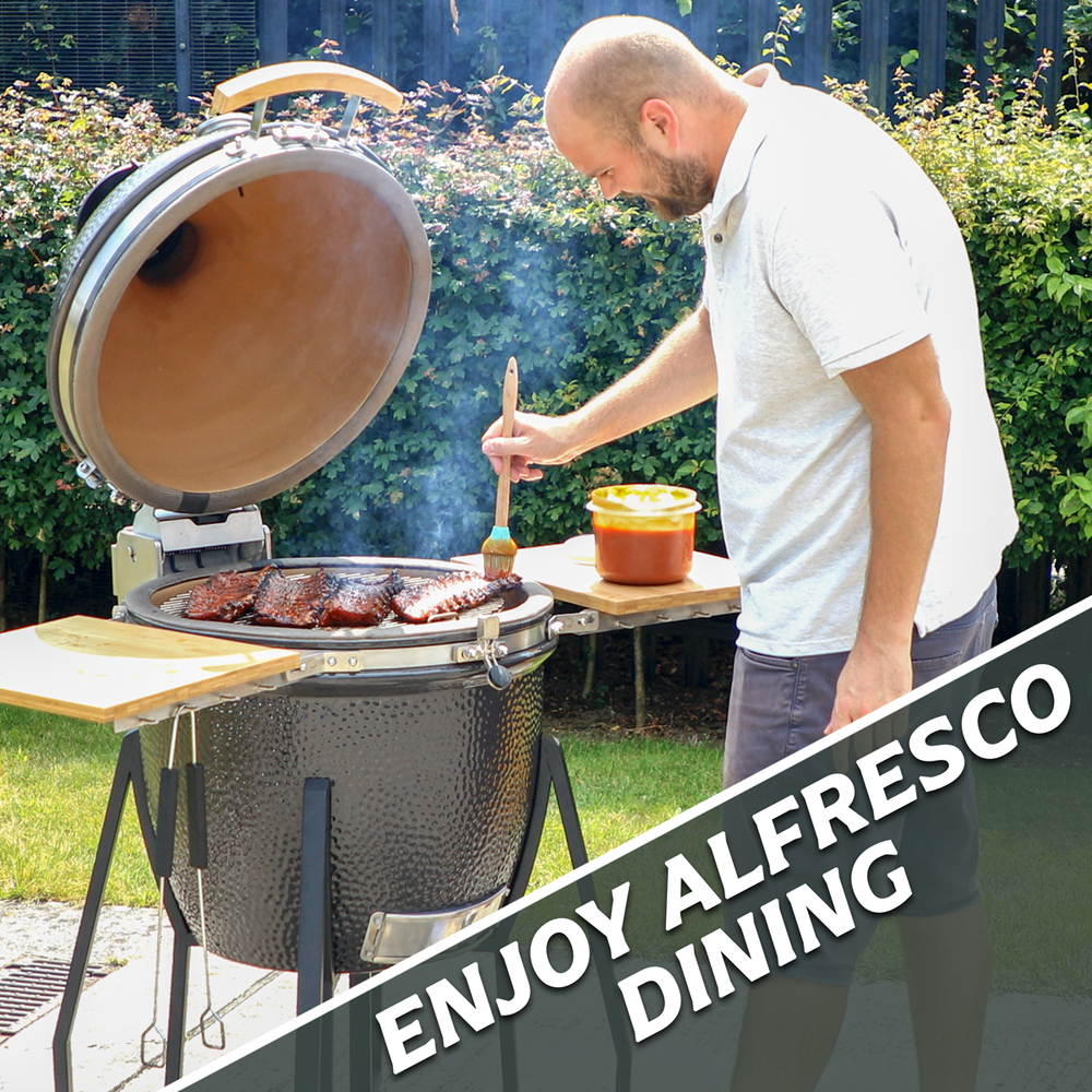 Dellonda DG159 Deluxe 22"(56cm) Ceramic Kamado Style BBQ with Wheeled Stand - additional view 12
