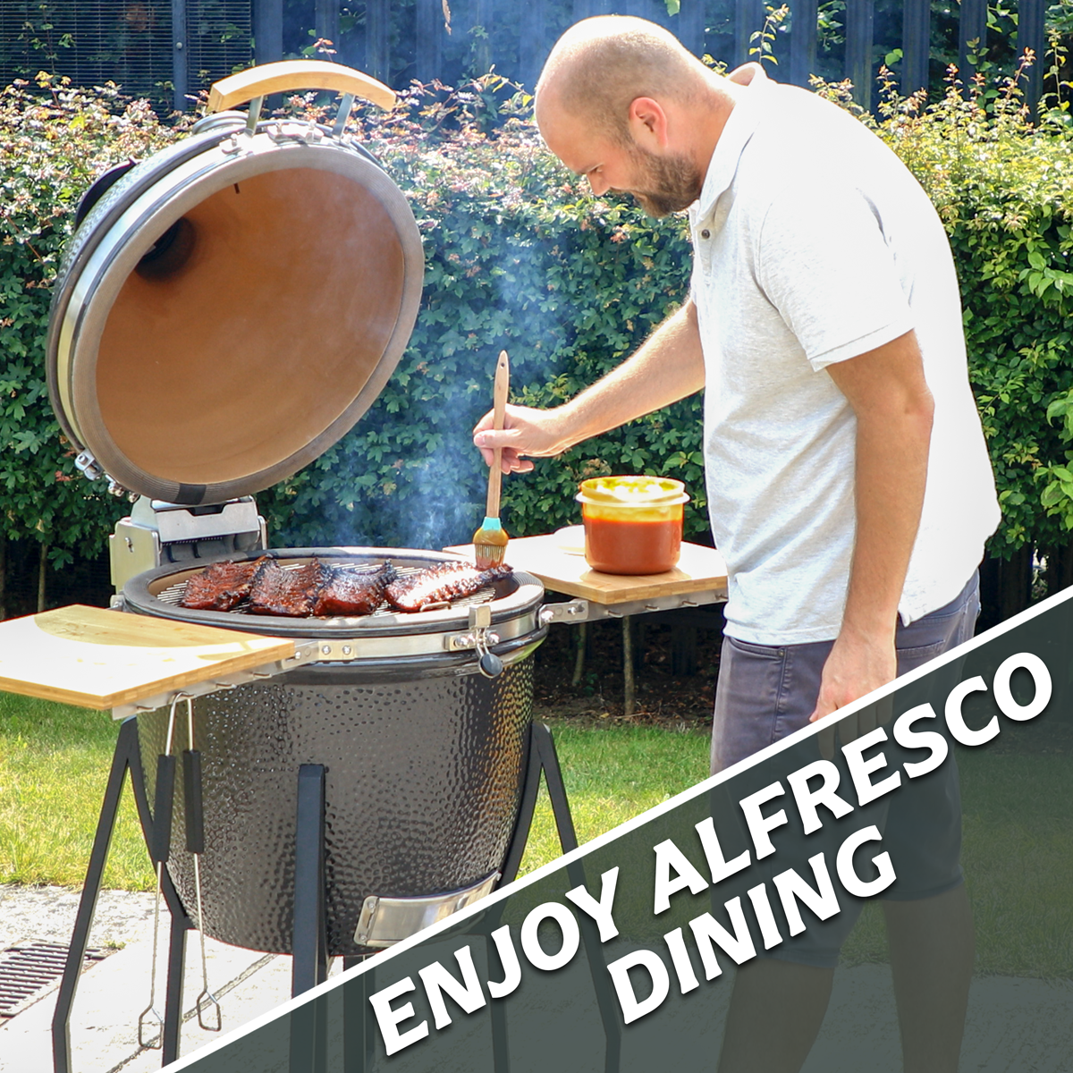 Dellonda DG159 Deluxe 22"(56cm) Ceramic Kamado Style BBQ with Wheeled Stand - additional view 12