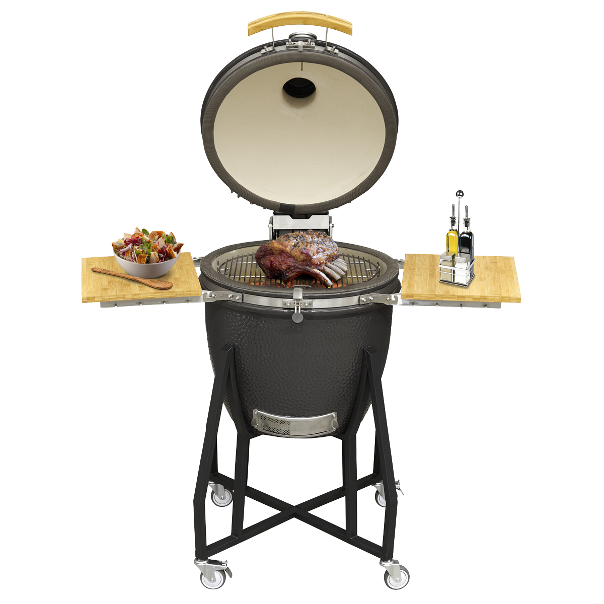 Dellonda DG159 Deluxe 22"(56cm) Ceramic Kamado Style BBQ with Wheeled Stand - additional view 7