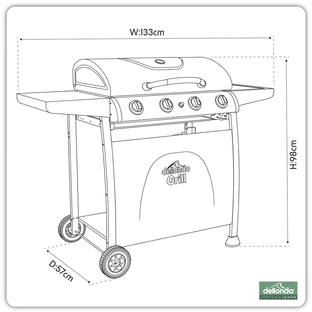 Dellonda DG15 4 Burner Gas BBQ Grill with Piezo Ignition & Thermometer - additional view 16