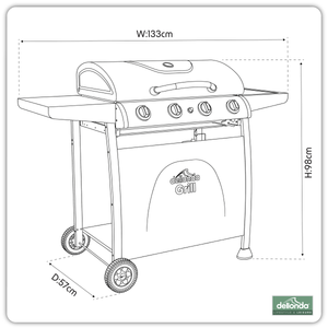 Dellonda DG15 4 Burner Gas BBQ Grill with Piezo Ignition & Thermometer - additional view 16