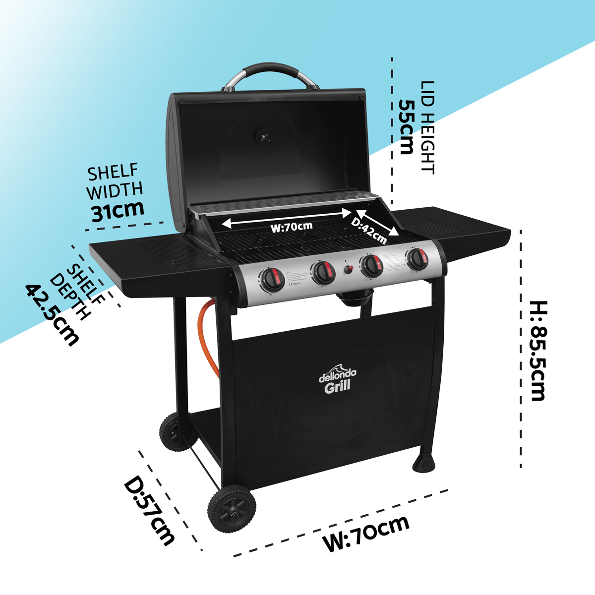 Dellonda DG15 4 Burner Gas BBQ Grill with Piezo Ignition & Thermometer - additional view 14