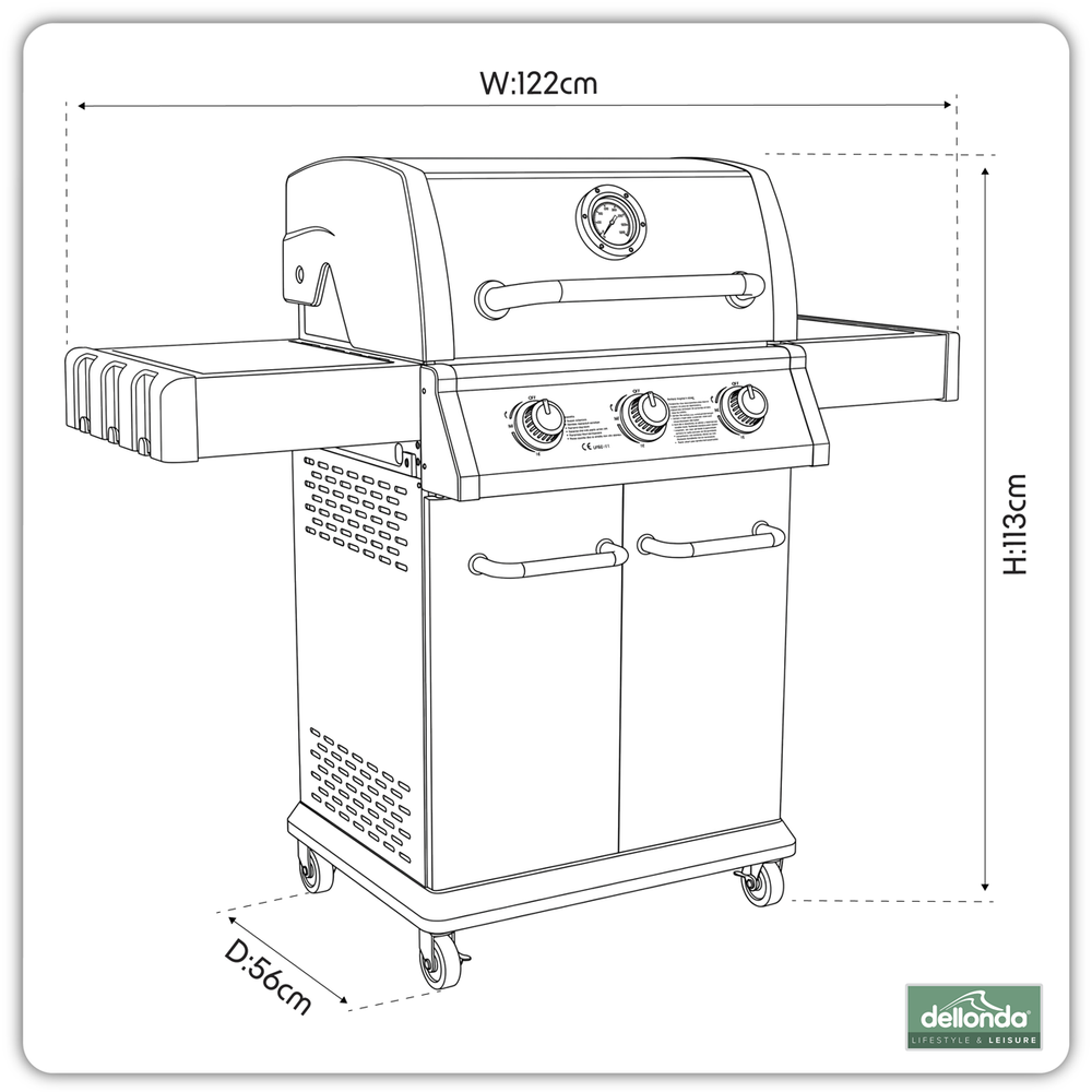 Dellonda DG16 3 Burner Deluxe Gas BBQ Grill with Piezo Ignition & Thermometer - Stainless Steel - additional view 19