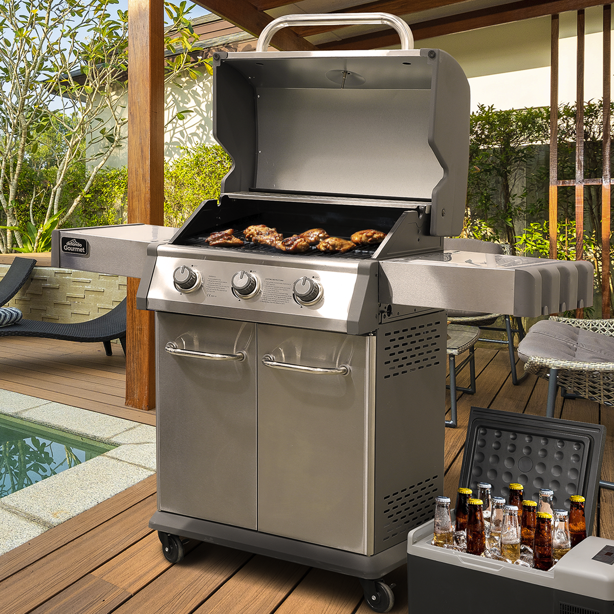 Dellonda DG16 3 Burner Deluxe Gas BBQ Grill with Piezo Ignition & Thermometer - Stainless Steel - additional view 12