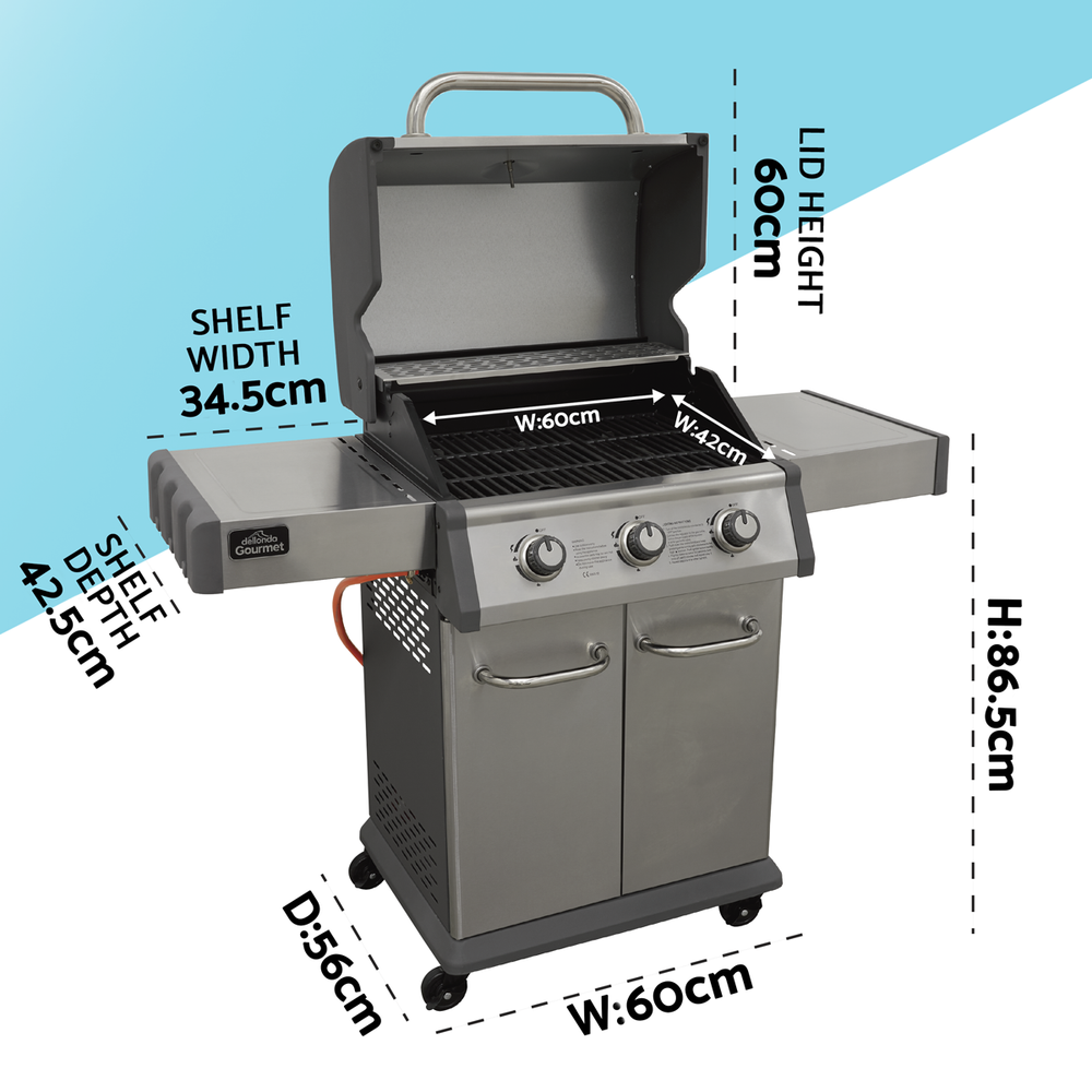 Dellonda DG16 3 Burner Deluxe Gas BBQ Grill with Piezo Ignition & Thermometer - Stainless Steel - additional view 15