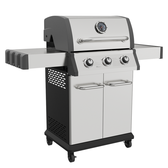 Dellonda DG16 3 Burner Deluxe Gas BBQ Grill with Piezo Ignition & Thermometer - Stainless Steel