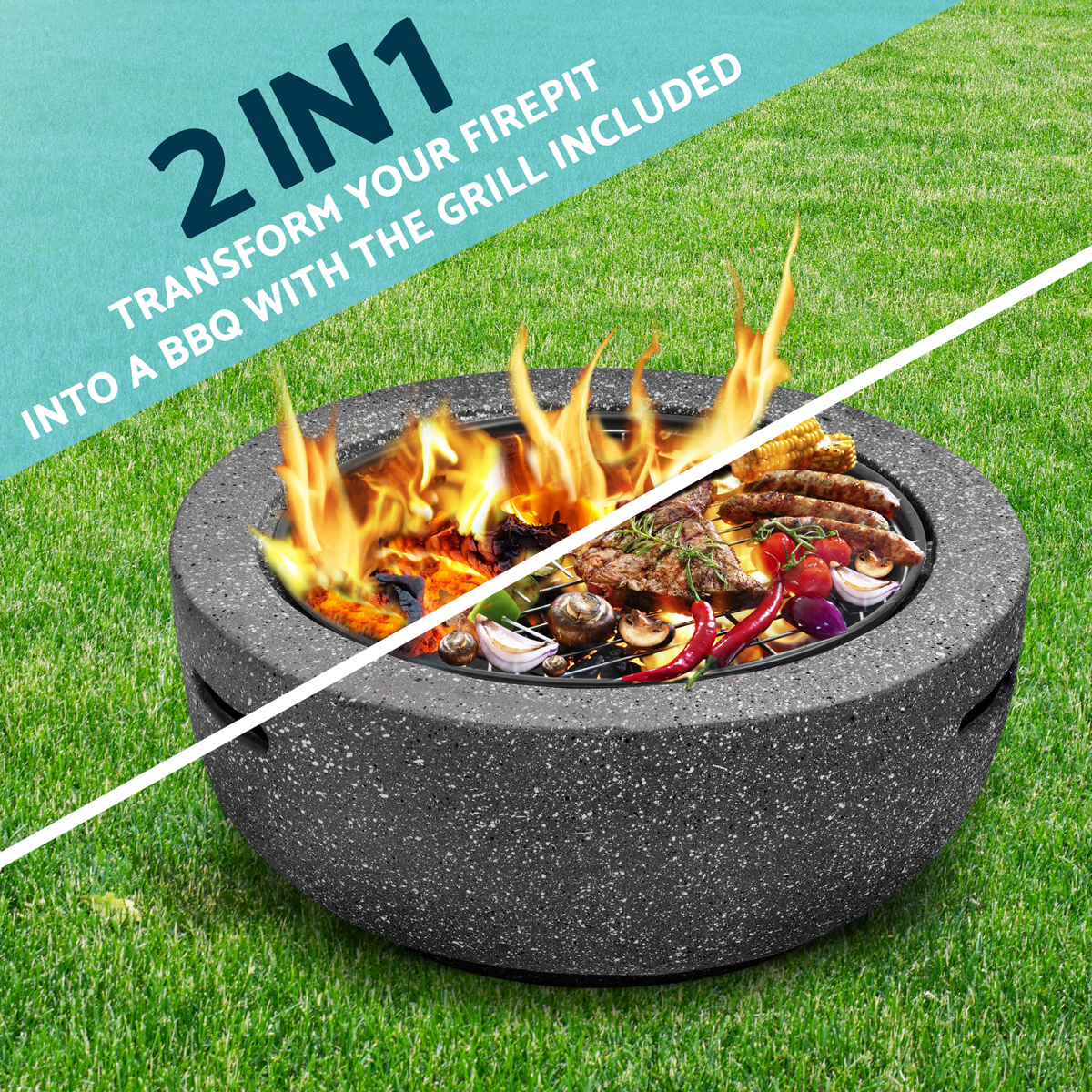 Dellonda DG189 Round MgO Fire Pit with BBQ Grill & Safety Mesh Screen 60cm - Dark Grey - additional view 7