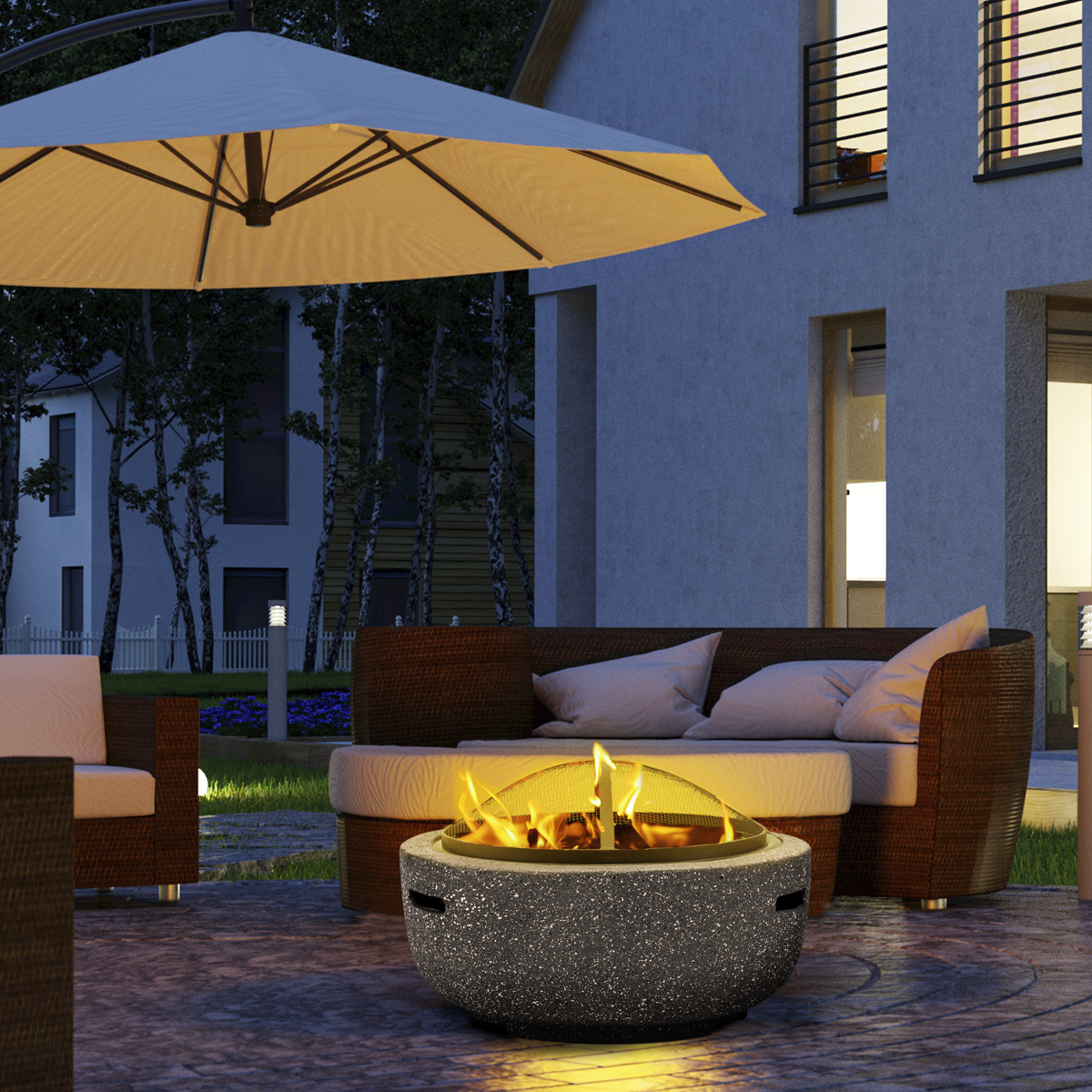 Dellonda DG189 Round MgO Fire Pit with BBQ Grill & Safety Mesh Screen 60cm - Dark Grey - additional view 10