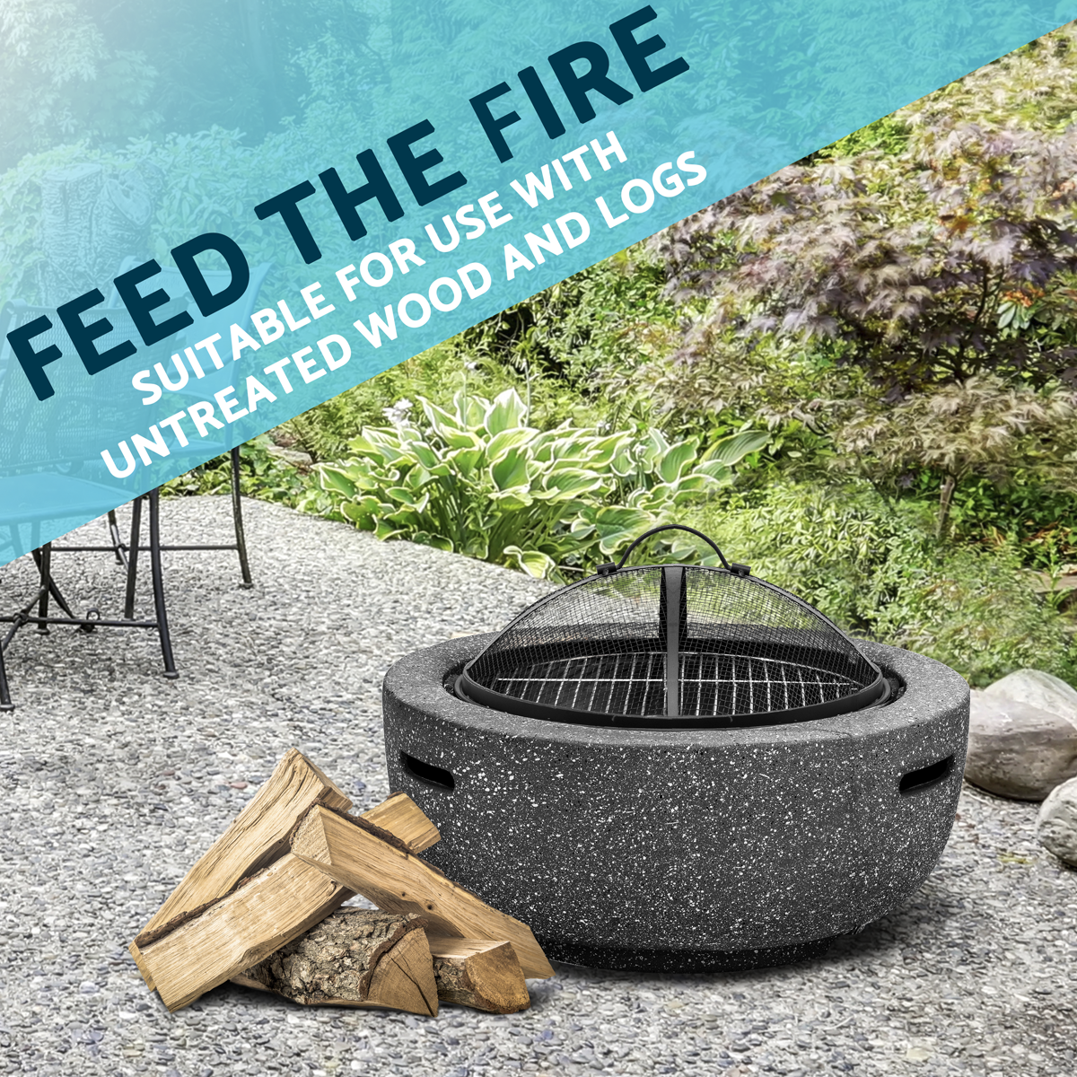Dellonda DG189 Round MgO Fire Pit with BBQ Grill & Safety Mesh Screen 60cm - Dark Grey - additional view 12