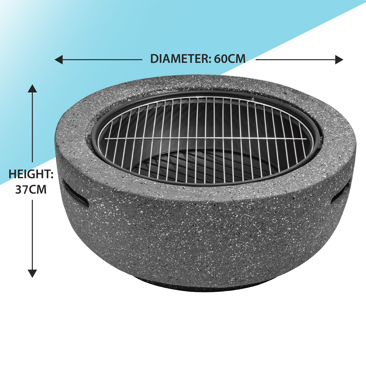 Dellonda DG189 Round MgO Fire Pit with BBQ Grill & Safety Mesh Screen 60cm - Dark Grey - additional view 14