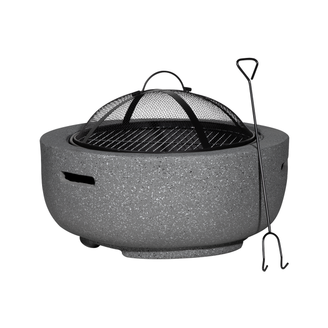Dellonda DG189 Round MgO Fire Pit with BBQ Grill & Safety Mesh Screen 60cm - Dark Grey