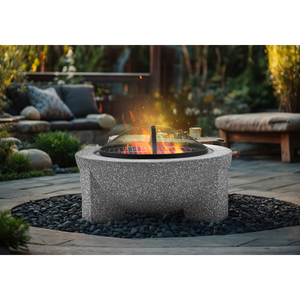 Dellonda DG190 Round MgO Fire Pit with BBQ Grill & Safety Mesh Screen 75cm - Light Grey - additional view 8