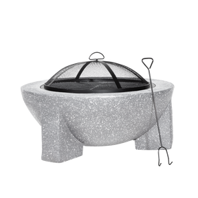 Dellonda DG190 Round MgO Fire Pit with BBQ Grill & Safety Mesh Screen 75cm - Light Grey