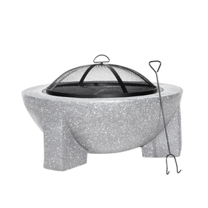 Dellonda DG190 Round MgO Fire Pit with BBQ Grill & Safety Mesh Screen 75cm - Light Grey