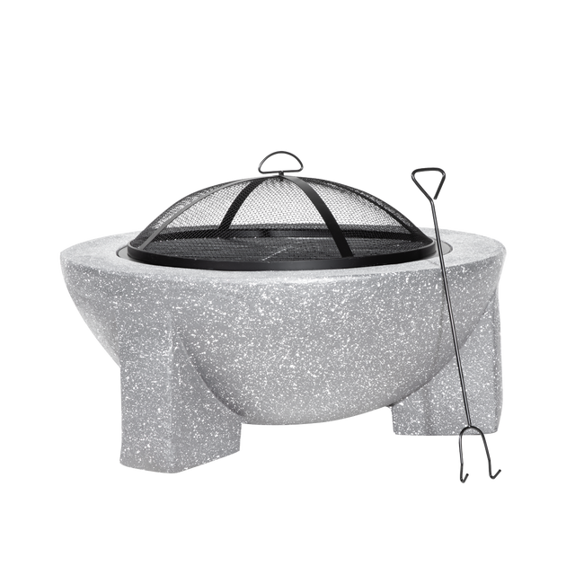 Dellonda DG190 Round MgO Fire Pit with BBQ Grill & Safety Mesh Screen 75cm - Light Grey
