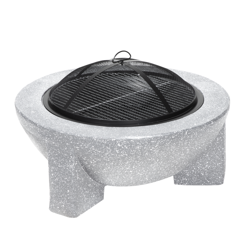 Dellonda DG190 Round MgO Fire Pit with BBQ Grill & Safety Mesh Screen 75cm - Light Grey - additional view 4