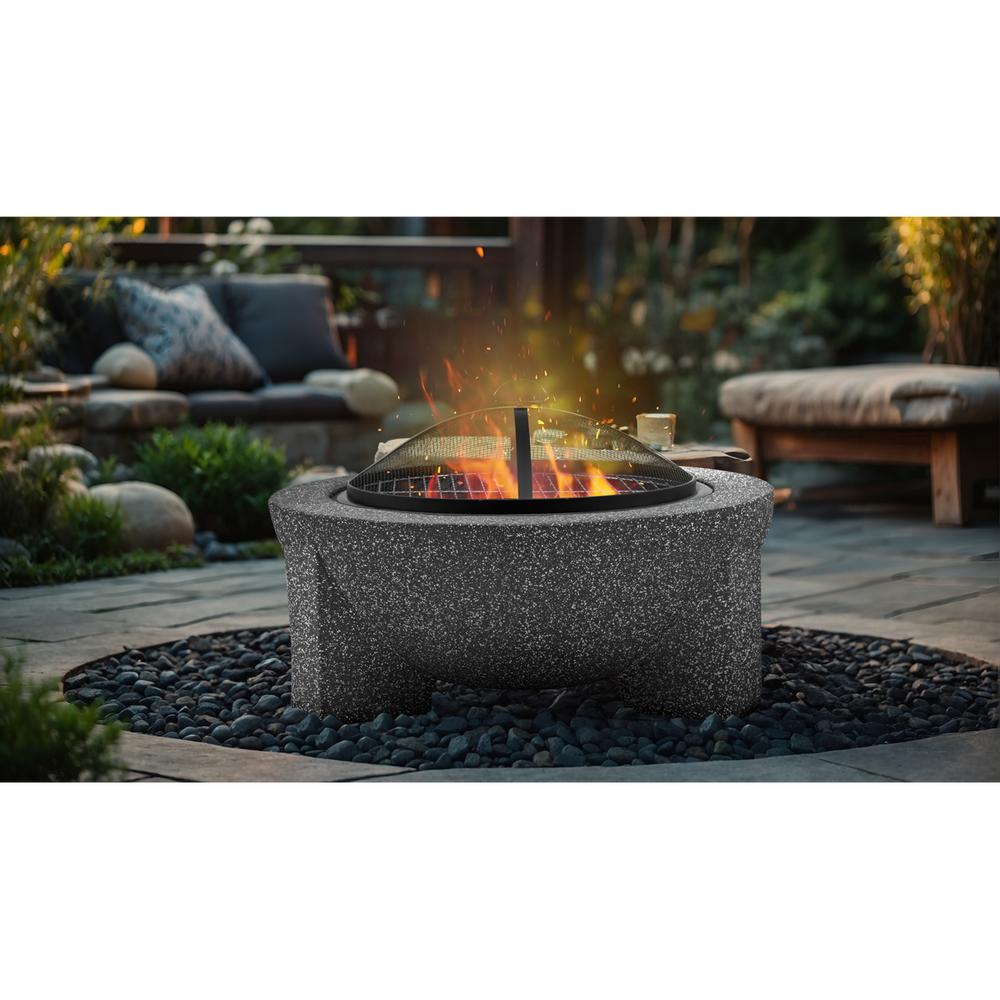 Dellonda DG191 Round MgO Fire Pit with BBQ Grill & Safety Mesh Screen 75cm - Dark Grey - additional view 8