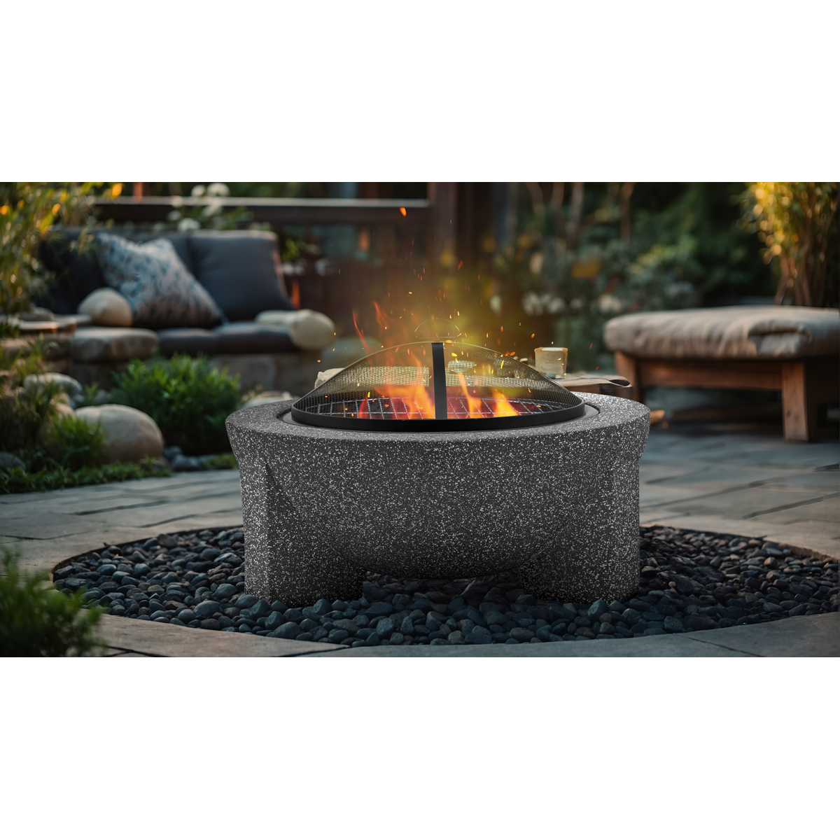 Dellonda DG191 Round MgO Fire Pit with BBQ Grill & Safety Mesh Screen 75cm - Dark Grey - additional view 8