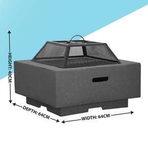 Dellonda DG193 Square MgO Fire Pit with BBQ Grill, Safety Mesh Screen - Dark Grey - additional view 4