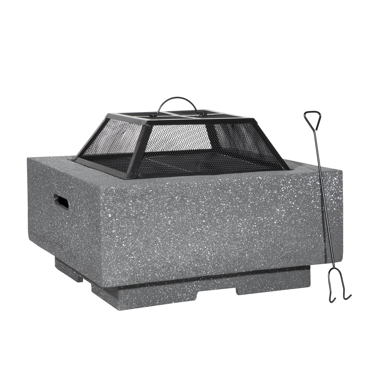 Dellonda DG193 Square MgO Fire Pit with BBQ Grill, Safety Mesh Screen - Dark Grey