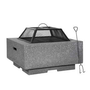 Dellonda DG193 Square MgO Fire Pit with BBQ Grill, Safety Mesh Screen - Dark Grey
