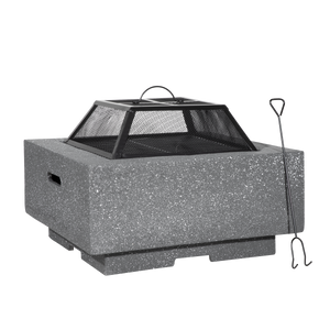 Dellonda DG193 Square MgO Fire Pit with BBQ Grill, Safety Mesh Screen - Dark Grey
