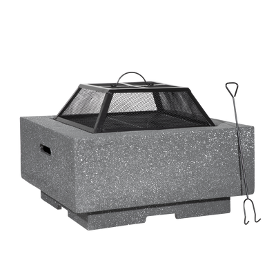 Dellonda DG193 Square MgO Fire Pit with BBQ Grill, Safety Mesh Screen - Dark Grey