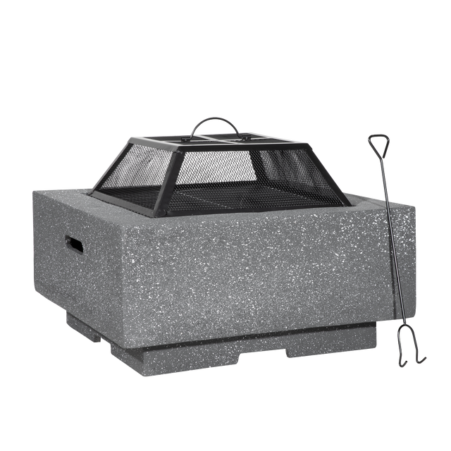 Dellonda DG193 Square MgO Fire Pit with BBQ Grill, Safety Mesh Screen - Dark Grey