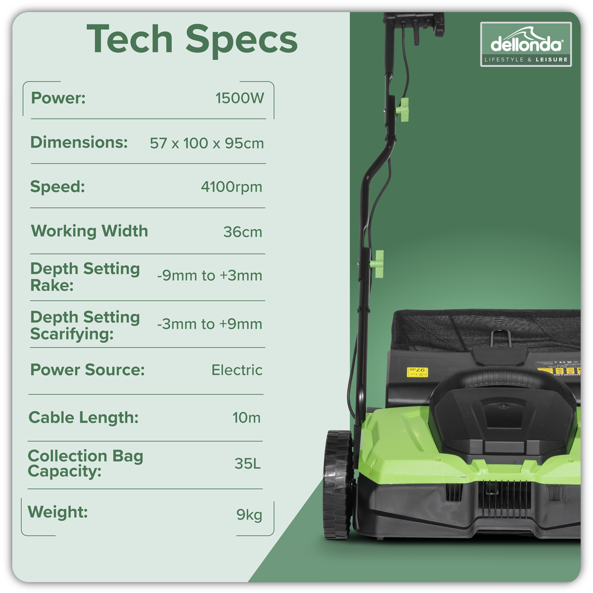 Dellonda DG216 2-in-1 Electric Scarifier & Rake 1500W/230V - additional view 17