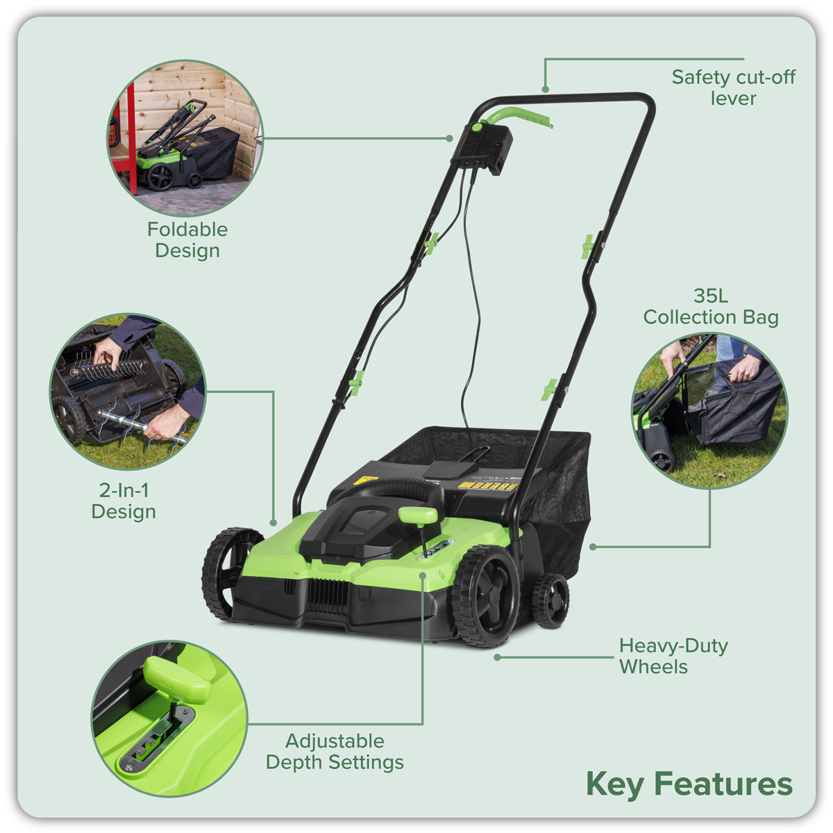 Dellonda DG216 2-in-1 Electric Scarifier & Rake 1500W/230V - additional view 18