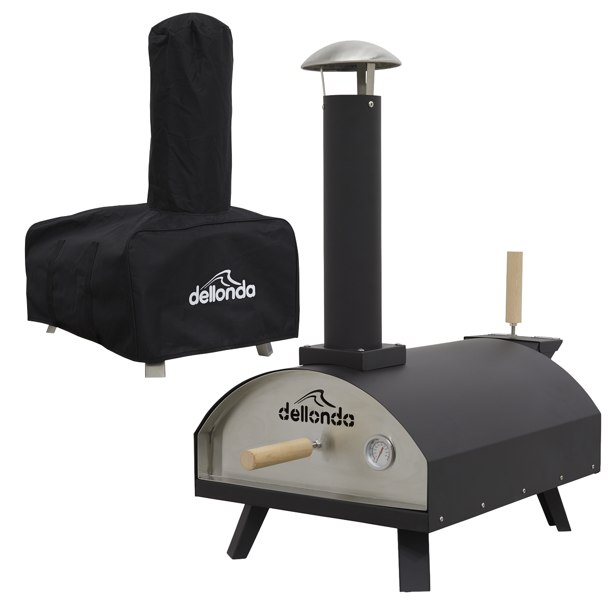 Dellonda DG218 Wood-Fired Pizza Oven, Pizza Peel & Cover 14" - Black