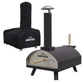 Dellonda DG218 Wood-Fired Pizza Oven, Pizza Peel & Cover 14" - Black