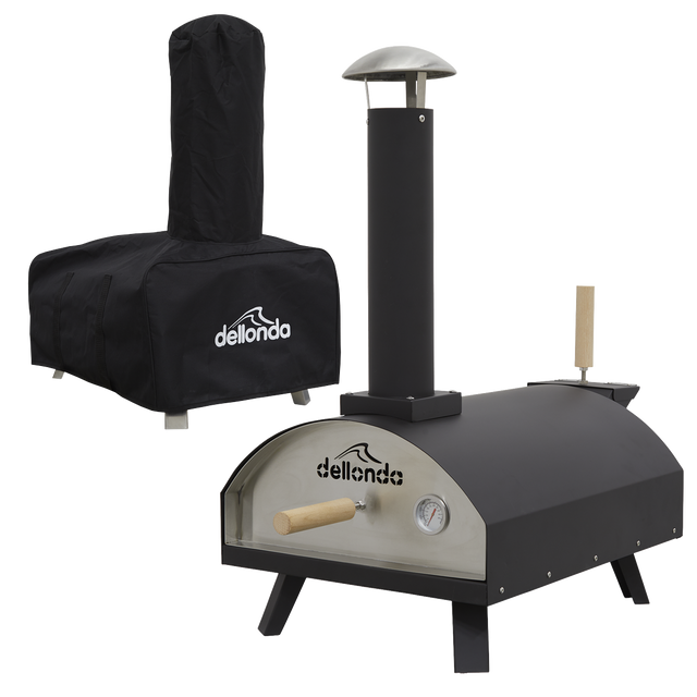Dellonda DG218 Wood-Fired Pizza Oven, Pizza Peel & Cover 14" - Black