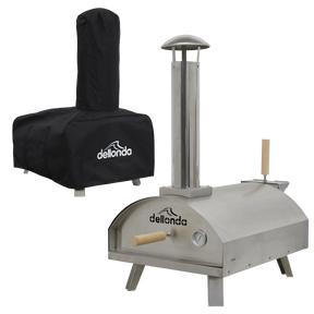 Dellonda DG219 Wood-Fired Pizza Oven, Pizza Peel & Cover 14" - Stainless Steel