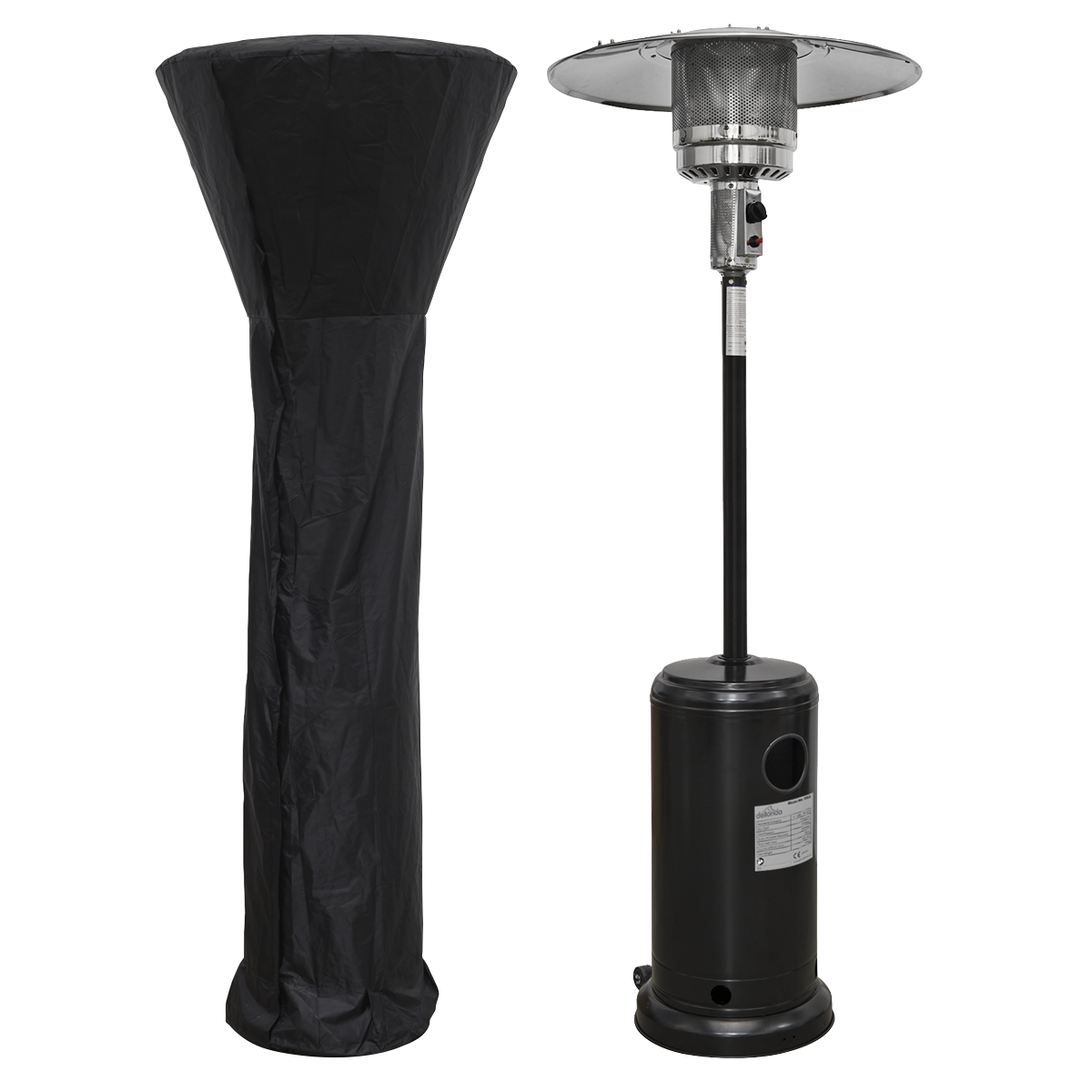 Dellonda DG220 Freestanding Gas Patio Heater 13kW with wheels for Commercial & Domestic Use, Supplied with Cover, Black