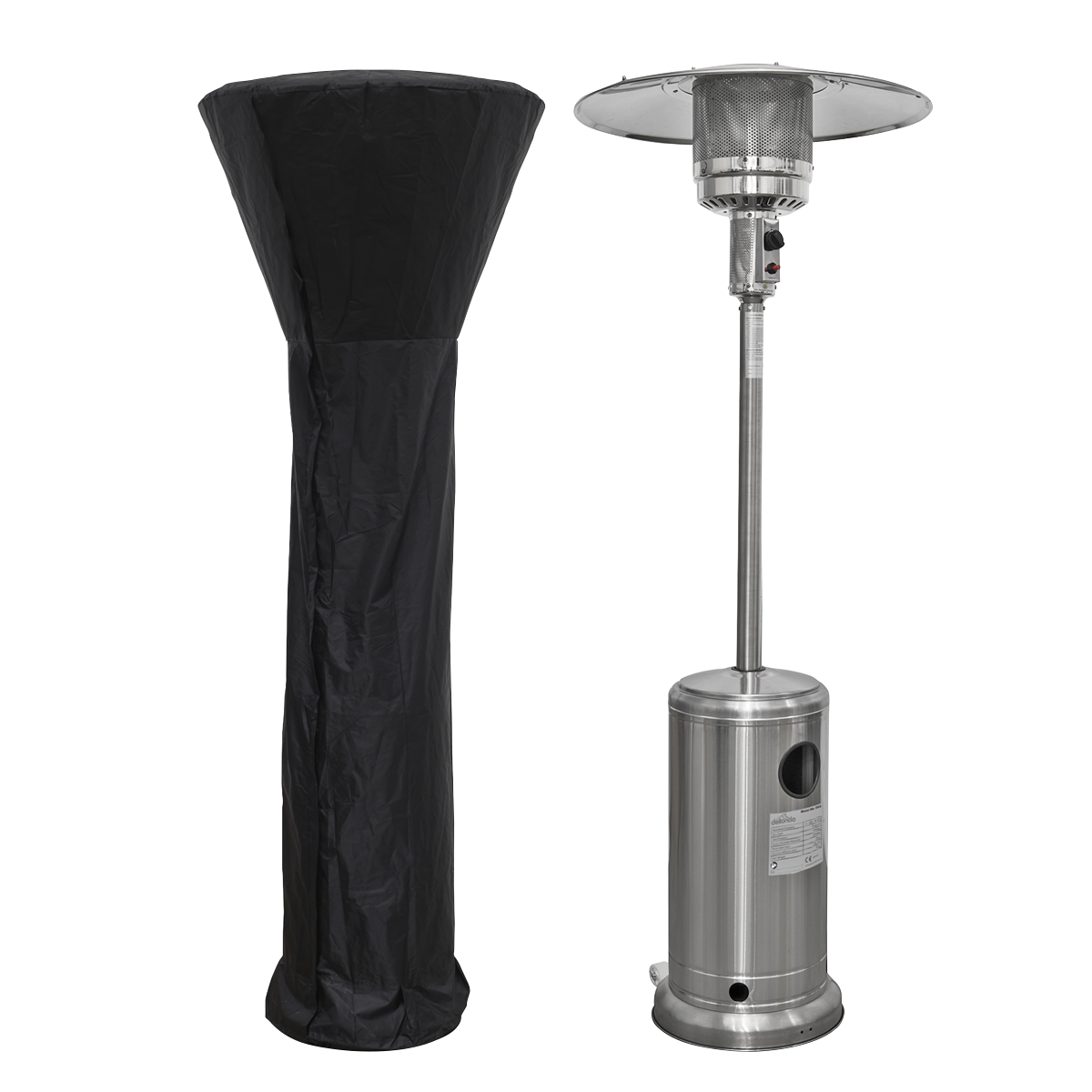 Dellonda DG221 Freestanding Gas Patio Heater 13kW with Wheels Supplied with Cover, Stainless Steel