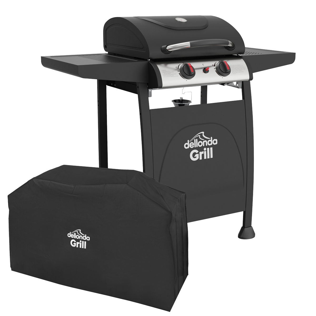 Dellonda DG227 2 Burner Gas BBQ Grill with Piezo Ignition, Thermometer & Cover