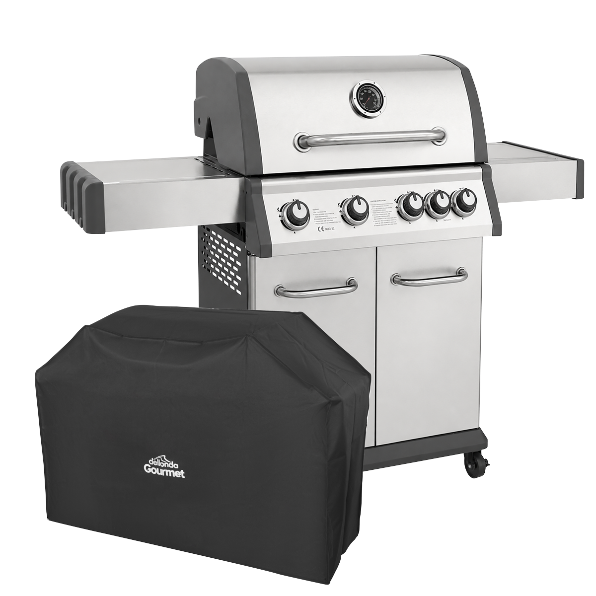 Dellonda DG231 4+1 Burner Deluxe Gas BBQ Grill with Piezo Ignition & Thermometer & Cover - Stainless Steel
